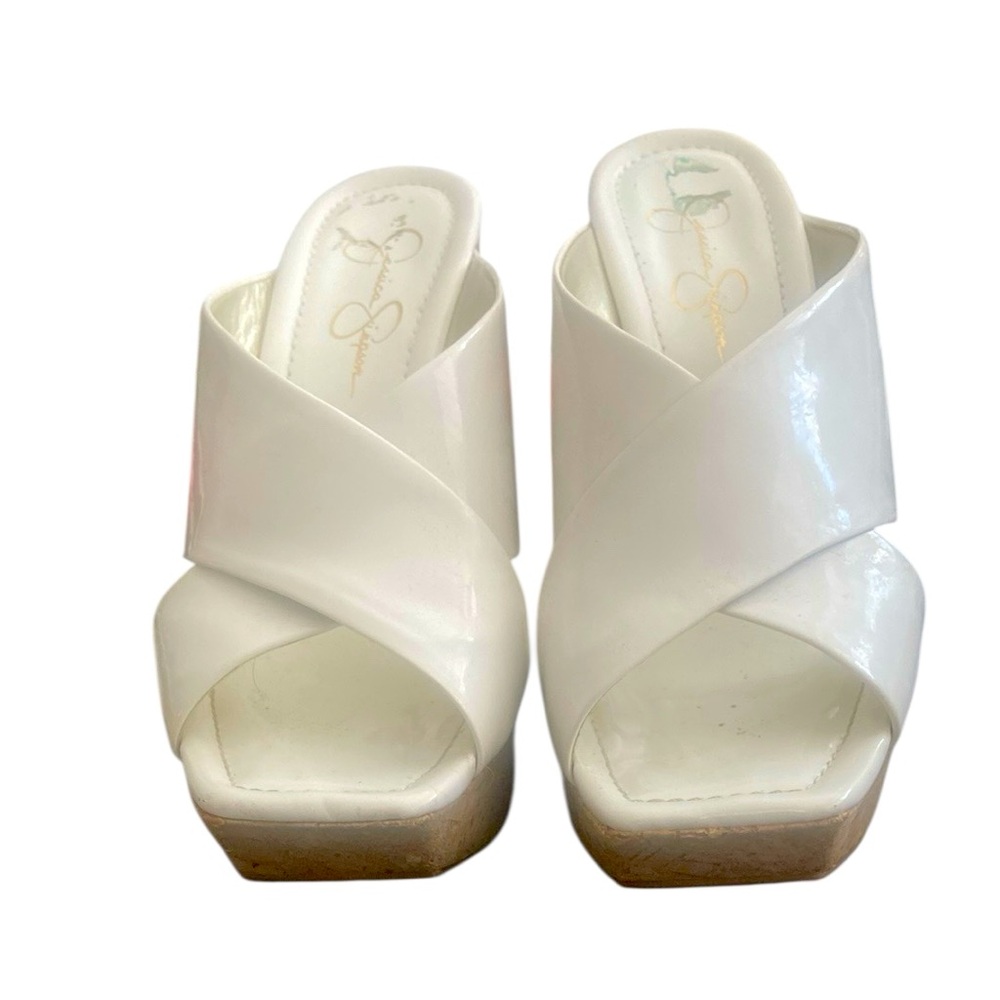 Jessica Simpson White Platform Mules.